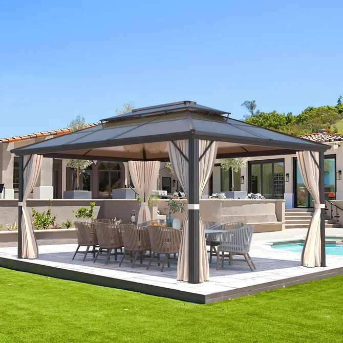 EROMMY 10x13 Polycarbonate Double Roof Gazebo