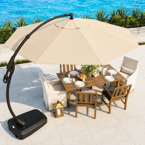 Grand Patio 11/12 FT Cantilever Patio Umbrella with Base