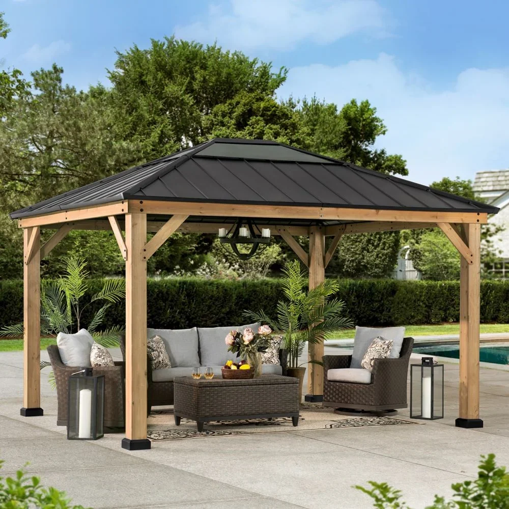 Sunjoy Wooden Gazebo with Skylight and Ceiling Hook 11x13