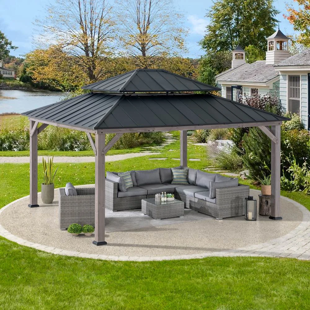 Sunjoy Grand Double-Tier Wooden Gazebo 13x15