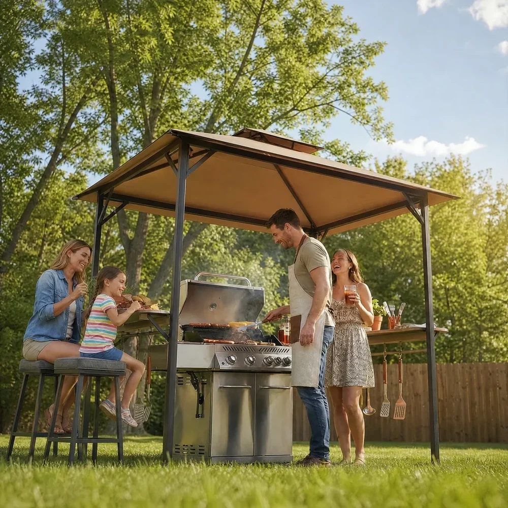 Sunjoy Classic Double-Roof Soft-Top Grill Station 8x5